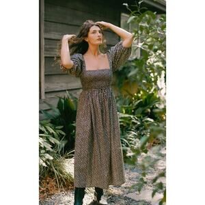 Christy Dawn Katrina Smocked Black Floral Dress . Medium